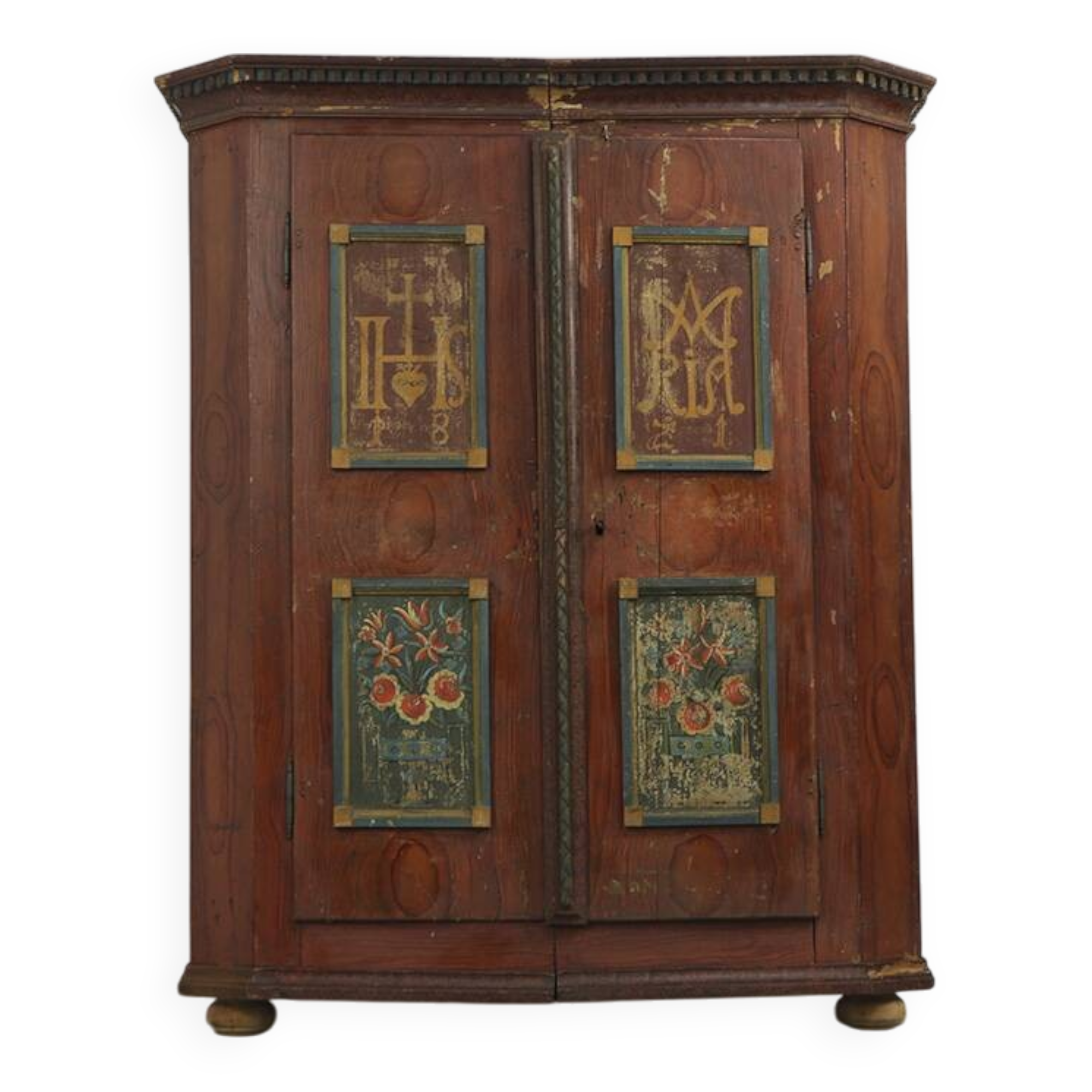 Armoire de mariée peinte à l'art populaire