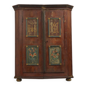 Armoire de mariée peinte à l'art populaire