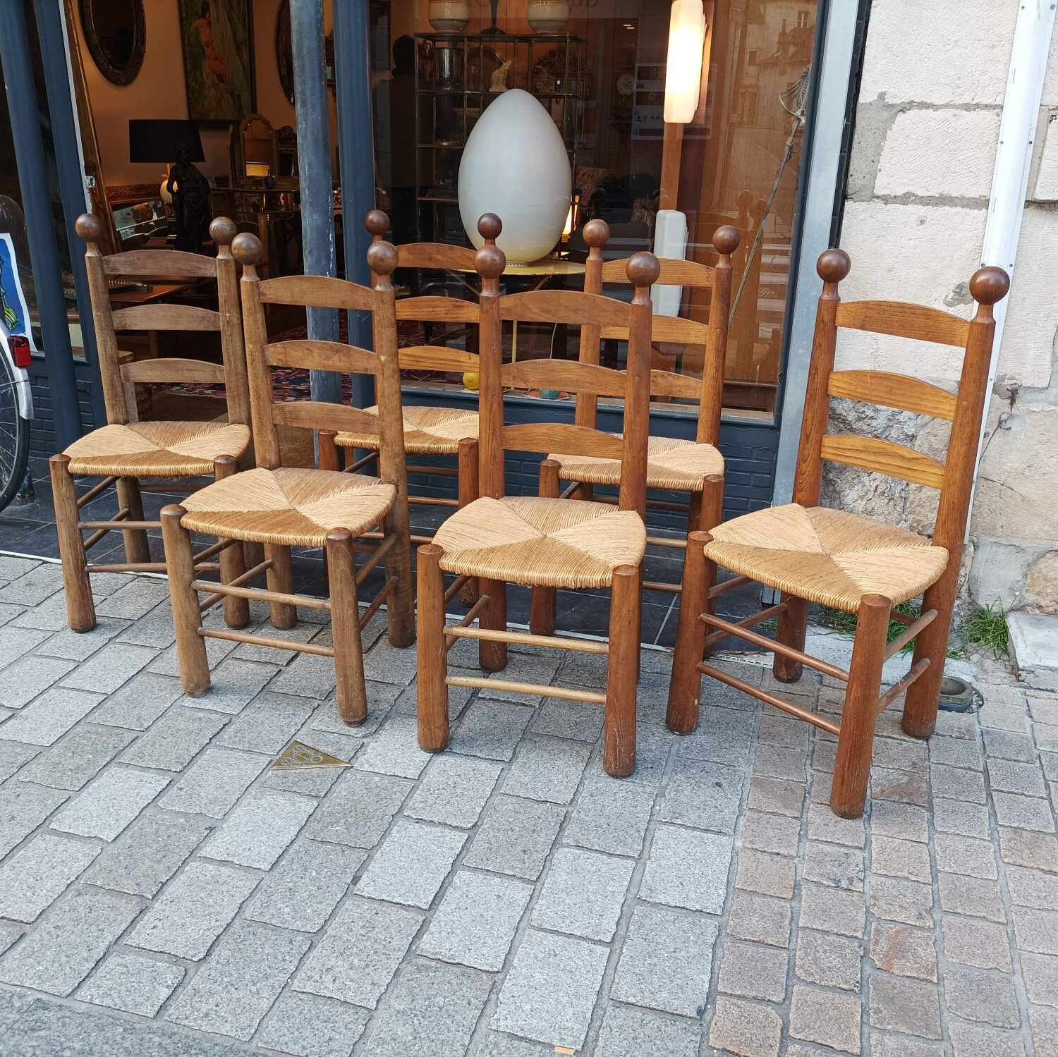 6 dudouyt oak mulched chairs 1950