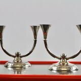 Paire de chandeliers candélabres avec porte-bougie double fait d'argent