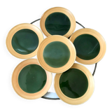 Set of 6 flat plates in green enamel ceramic salins model "capvern" years 60-70