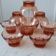 Set of 9 glasses of pink art deco glass champagne