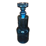 Ancienne bouteille verre moulé bleu + bouchon vintage