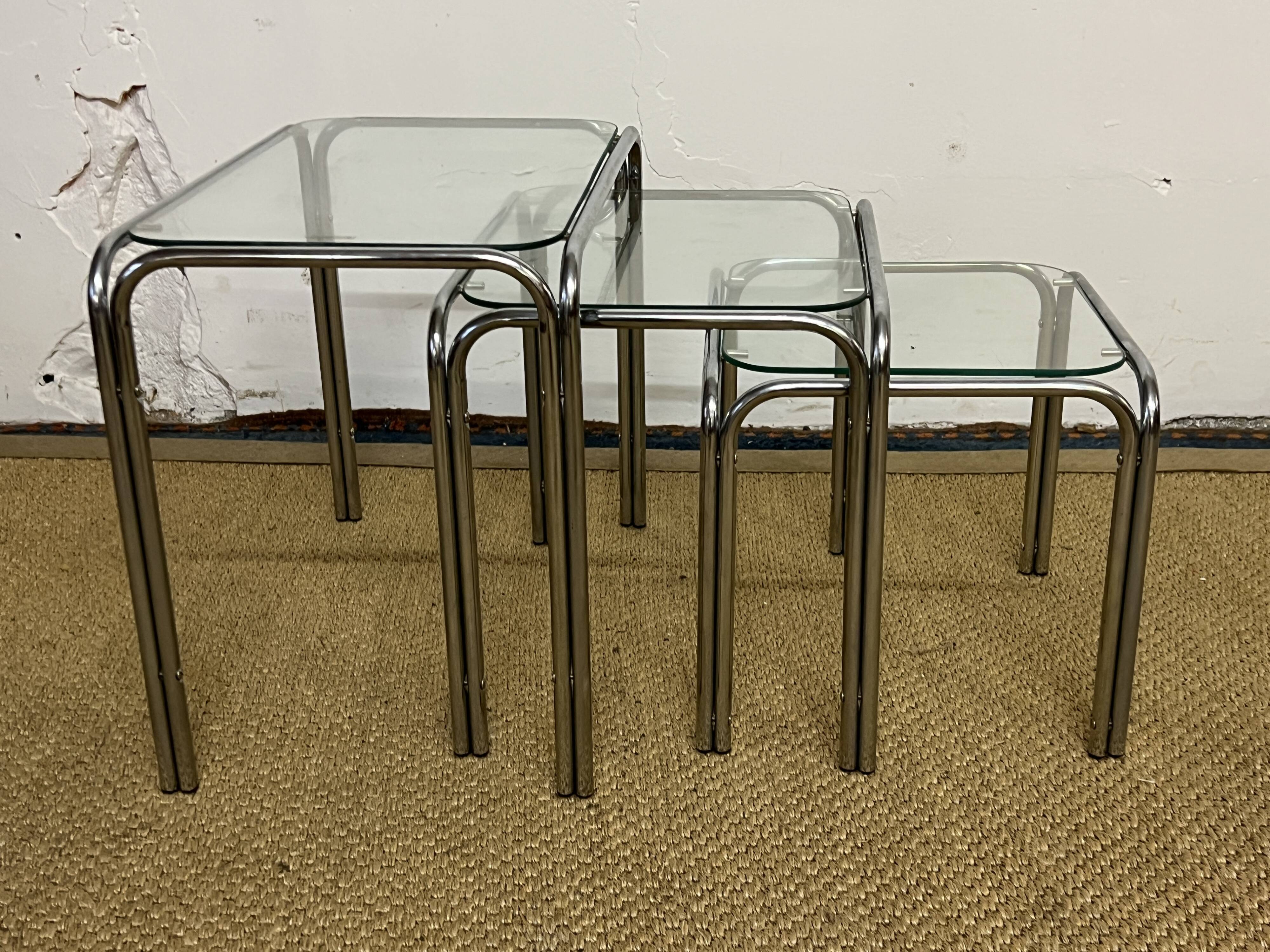 Vintage glass and chrome metal nesting tables