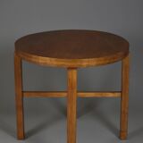 Table d'appoint en placage de chêne, années 1930, rénovée à la main, Art déco polonais
