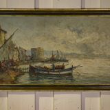 Tableau peinture sur bois impressionniste "Port de pêche" de Maurice Barle, 1940