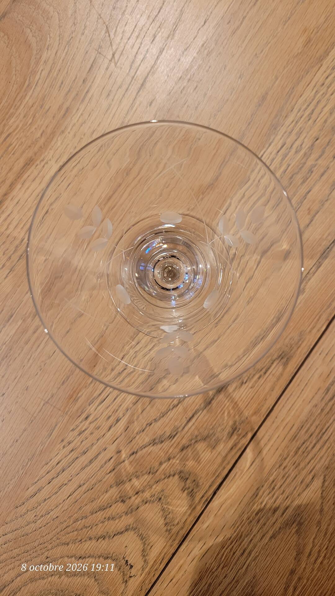 9 crystal stem glasses, vintage, Boussu Belgium