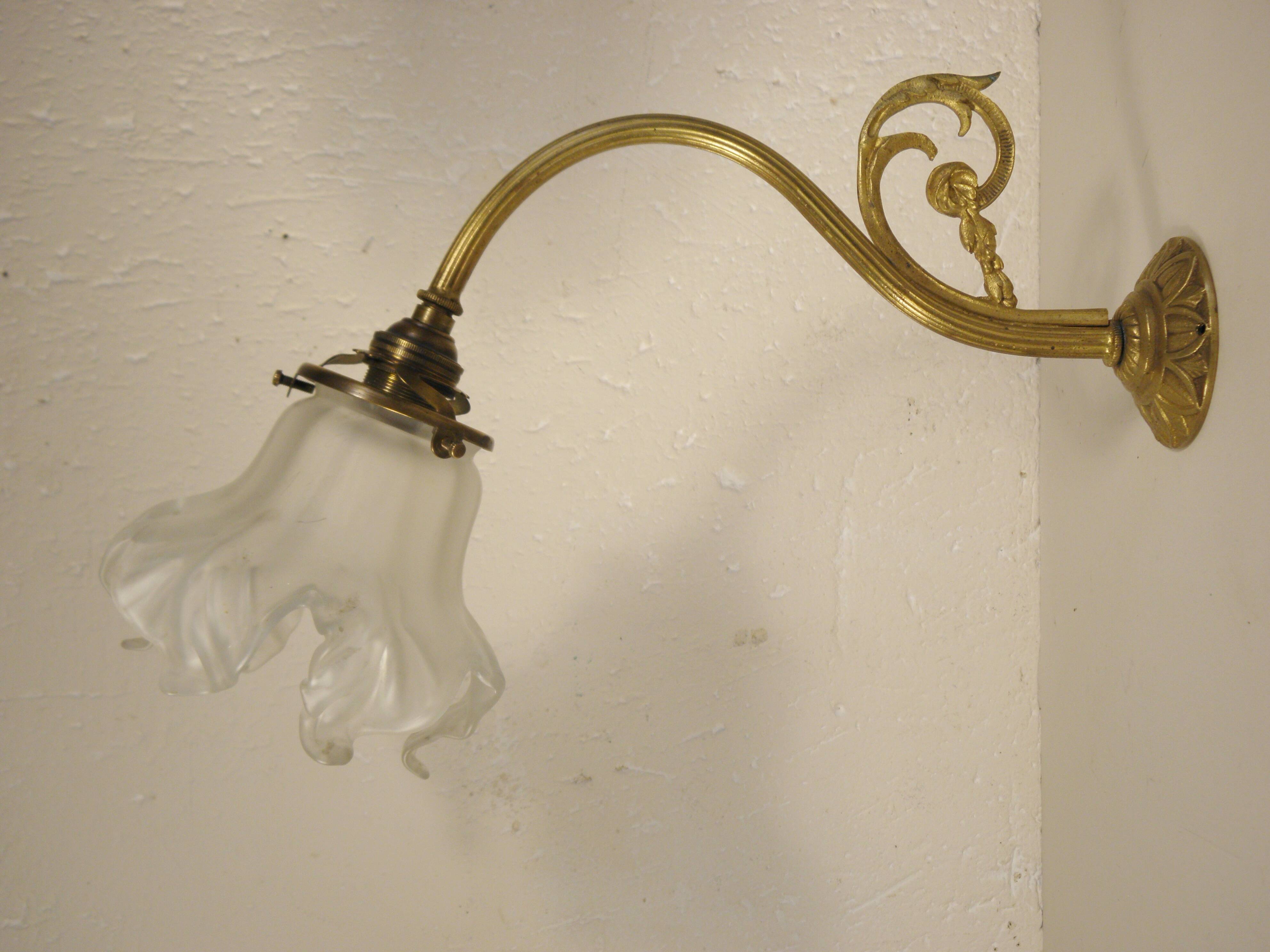 Brass and glass swan neck wall light