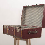 Old trunk travel suitcase burgundy color