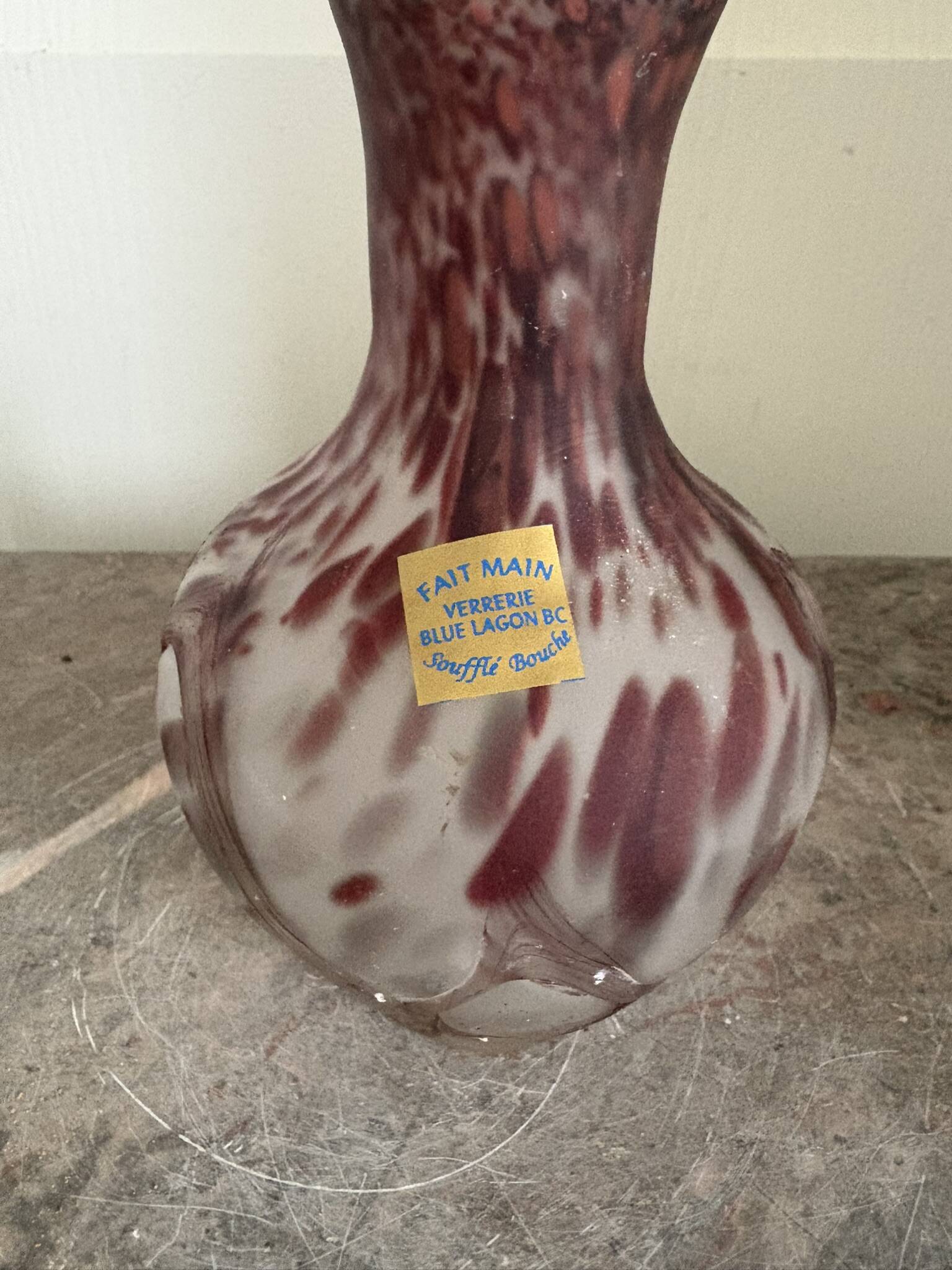 Ancient Blown Glass Vase Mouth Glassware France "Blue Lagoon BC" Bordeaux