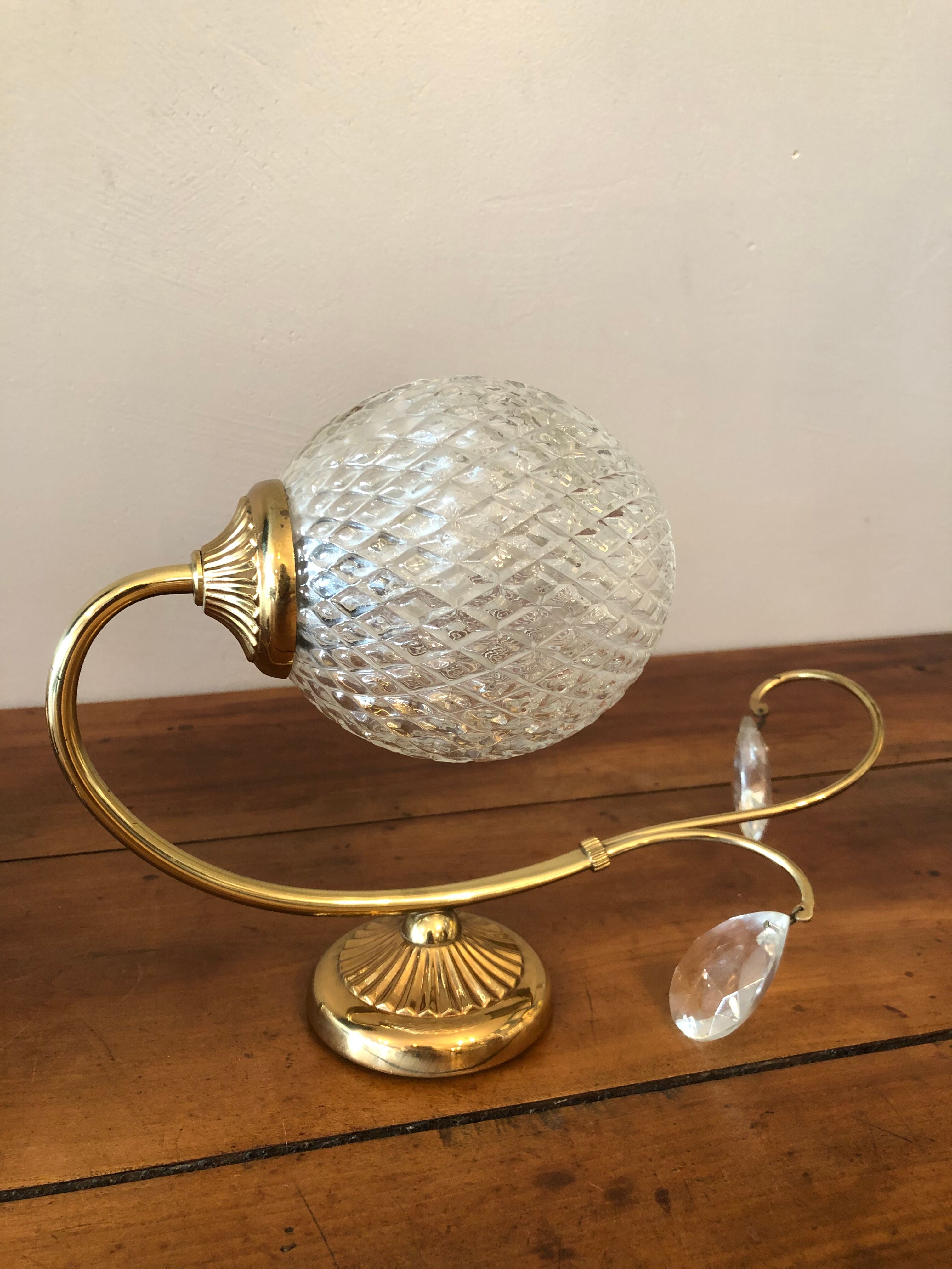 Duo of brass and glass wall lamps