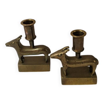 Pair of brass candlesticks ethnic decoration