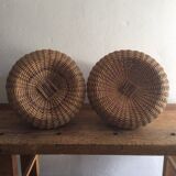 Set of two stools, poufs, braided natural fibers