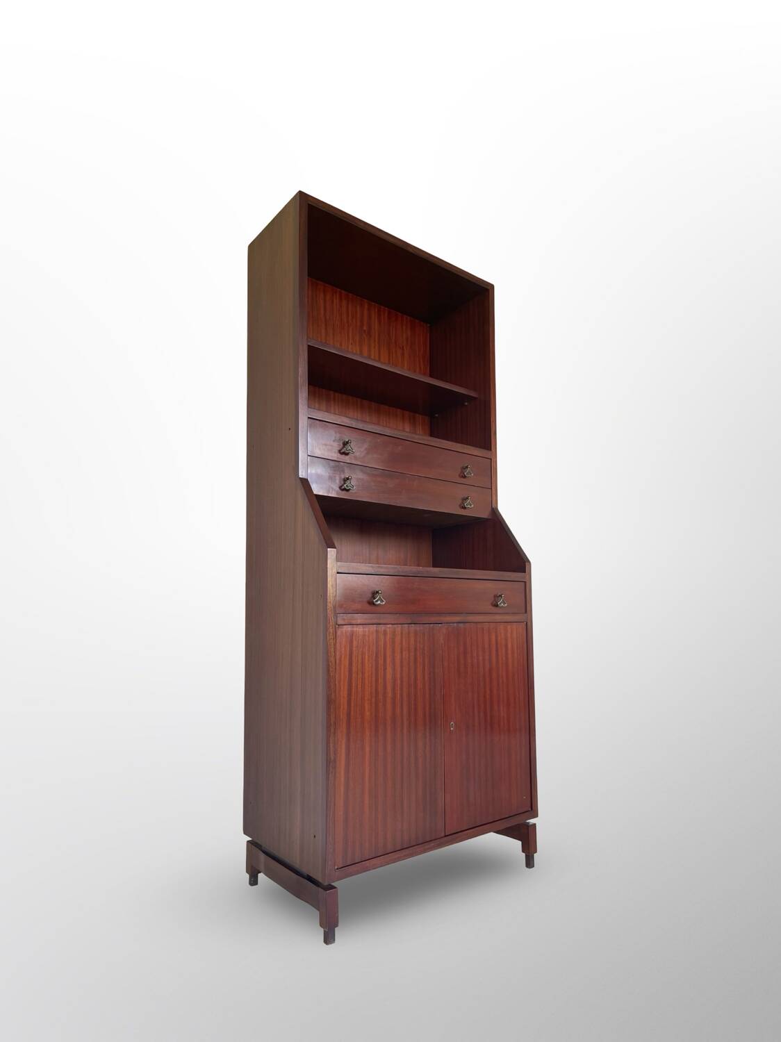 Bibliothèque italienne en bois et placage d'acajou, années 1960.