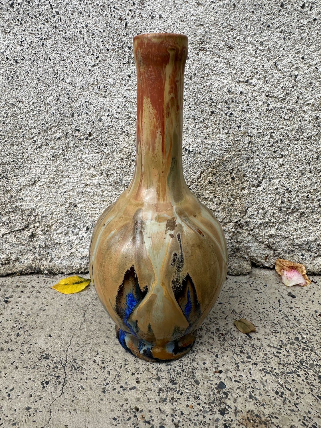 Small antique stoneware vase signed Jean Metenier