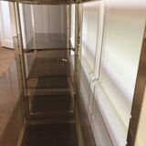 Pair of consoles brass shelves and smoked glass design Roche Bobois