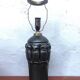 Antique Black Pottery Owl Table Lamp by L. Hjorth of Bornholm