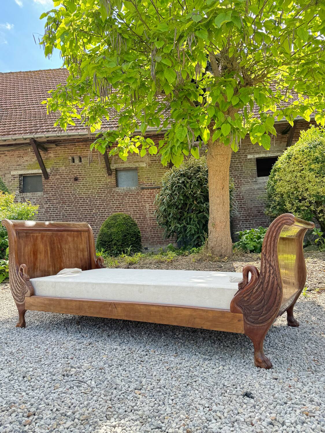 Bench, Rest Bed In Mahogany With Swan Neck Empire Style XIX Eme Century
