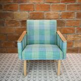 Restored Brussels Armchair – Blue Check