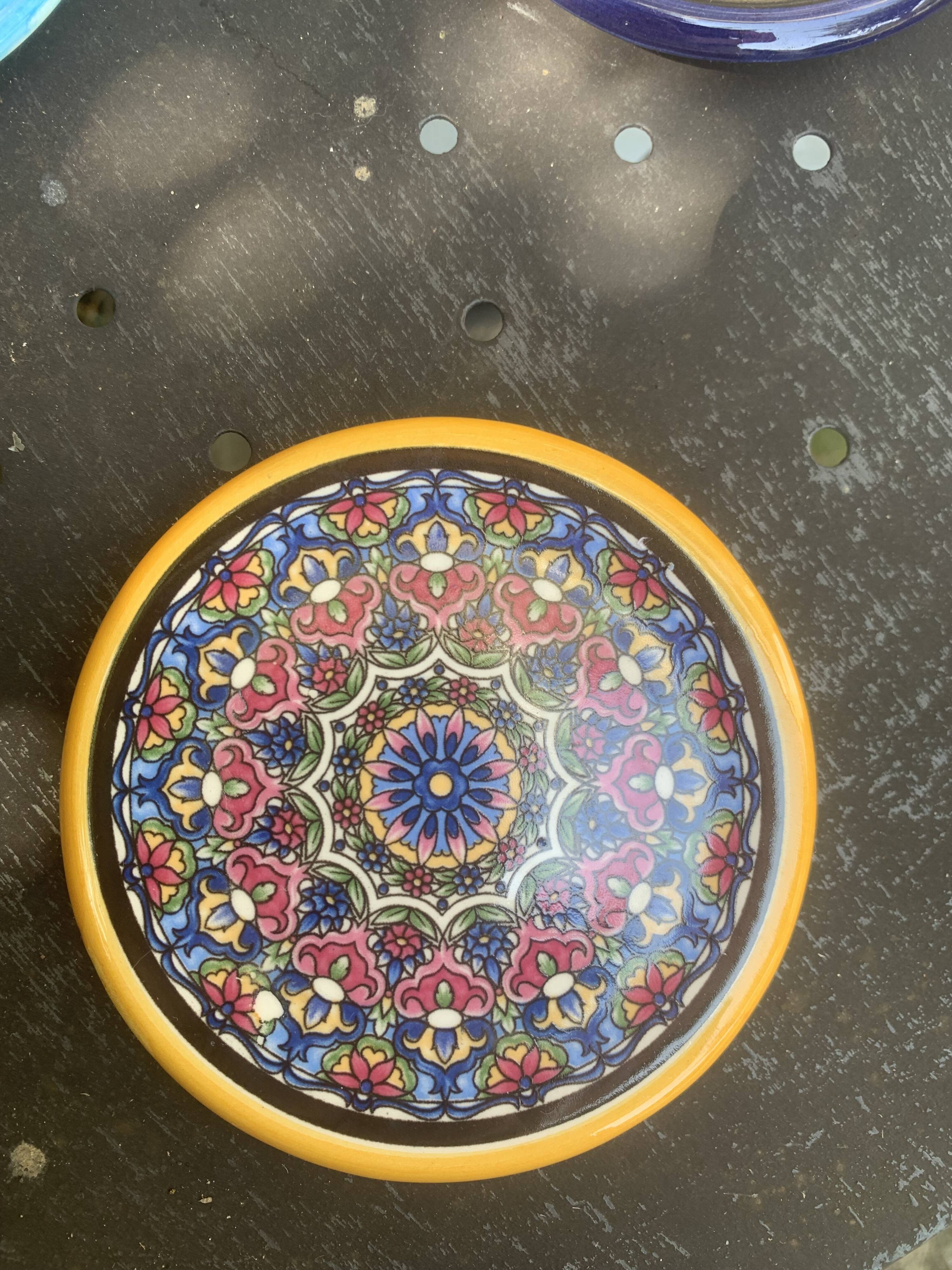 5 vintage handcrafted enameled ceramic coasters