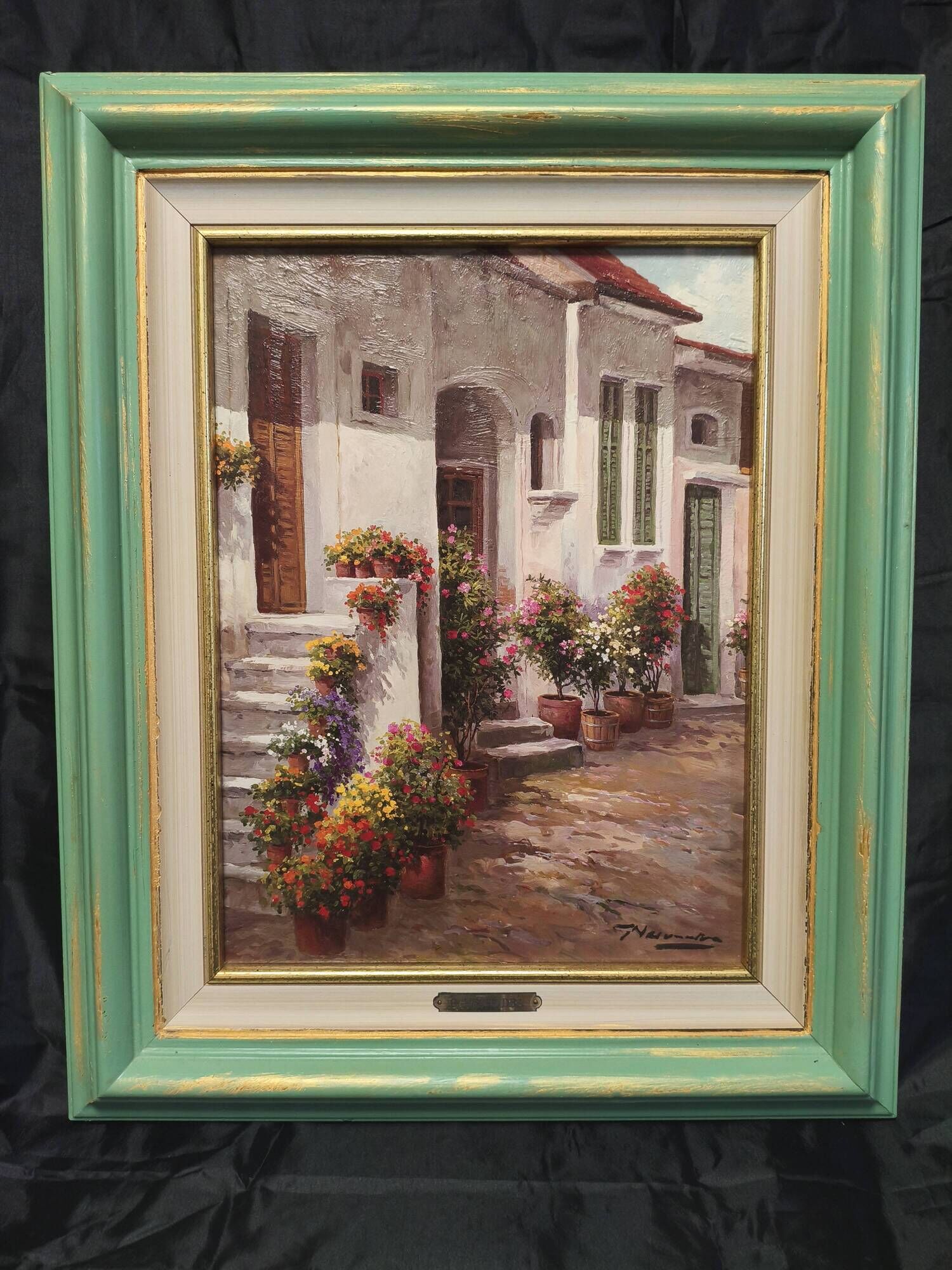 G. NESWADBA – Signed oil on canvas – Flowered alley – Painting 46x56 cm