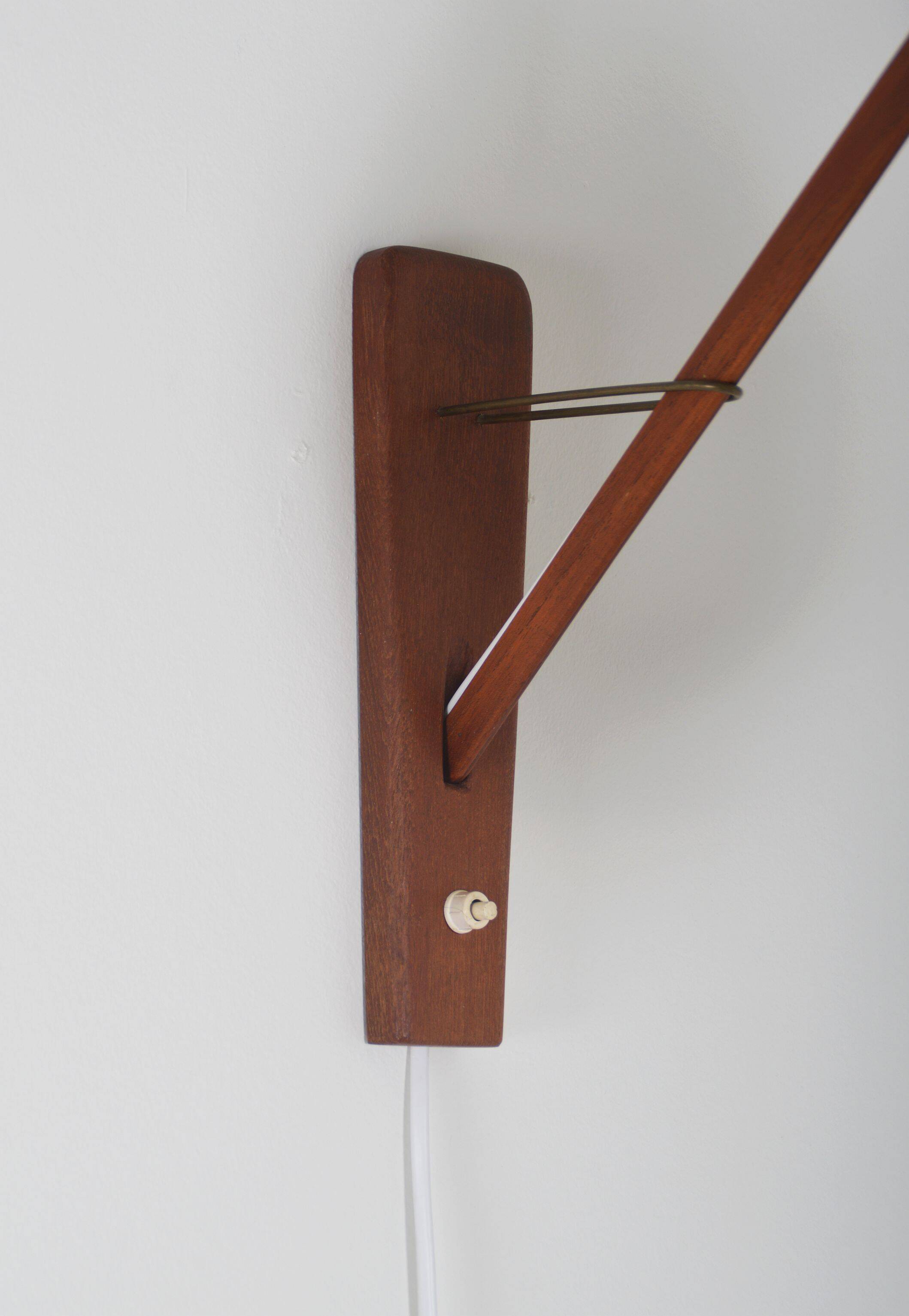 Danish teak wall lamp with pearl shade, 1960s