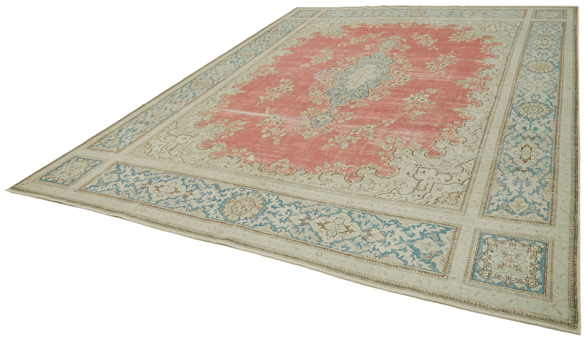 Handmade oriental contemporary 1980s 294 cm x 404 cm beige wool carpet