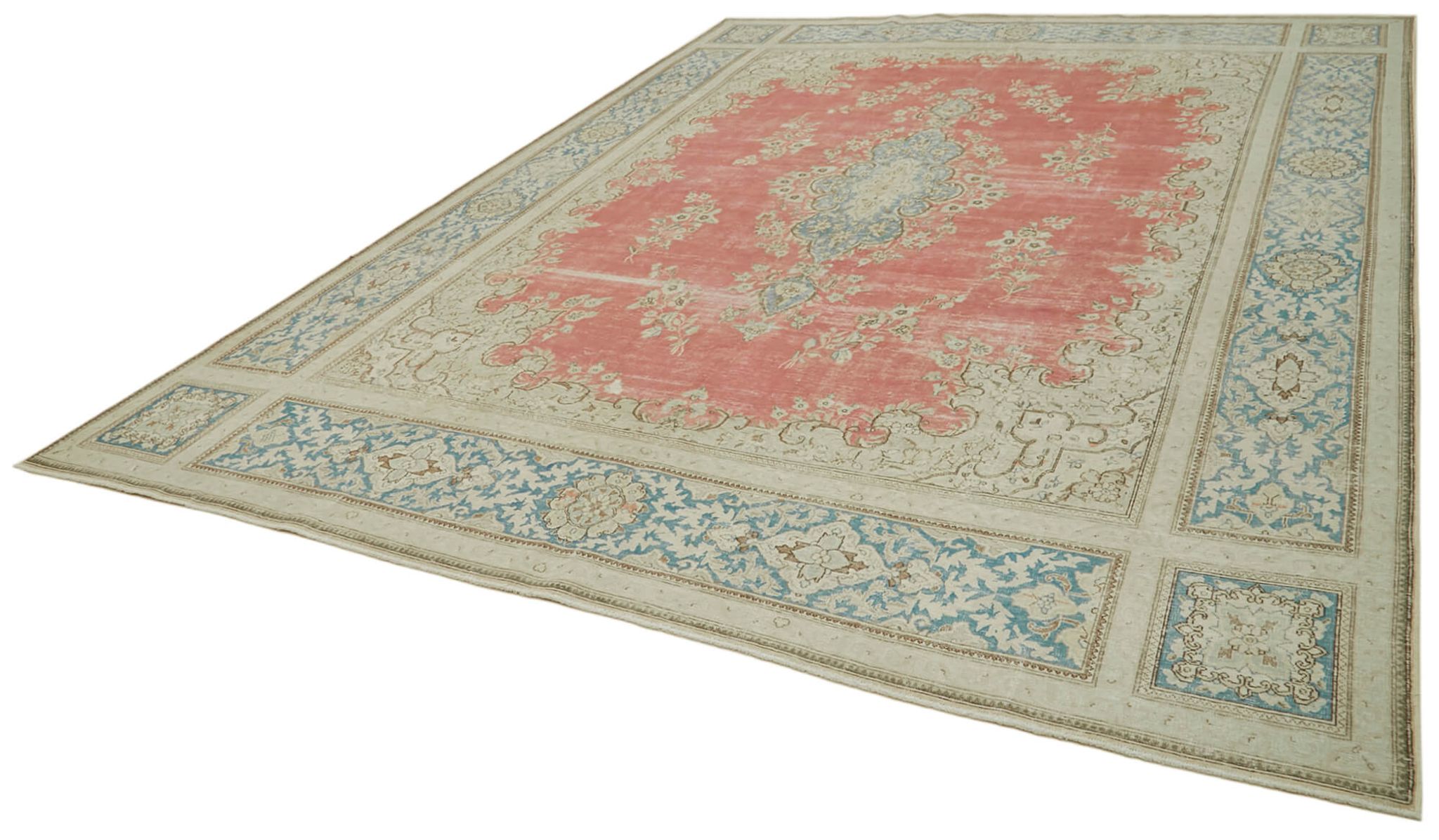 Handmade oriental contemporary 1980s 294 cm x 404 cm beige wool carpet