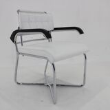 1940s Rare Restored Bauhaus Chrome Plated Adjustable Armchair in White Leather, Czechoslovakia