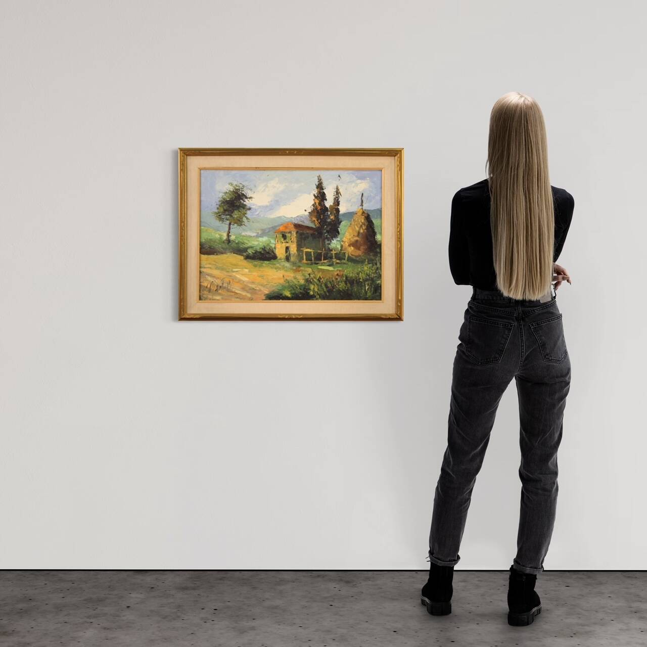 Signed painting landscape of countryside from the 20th century