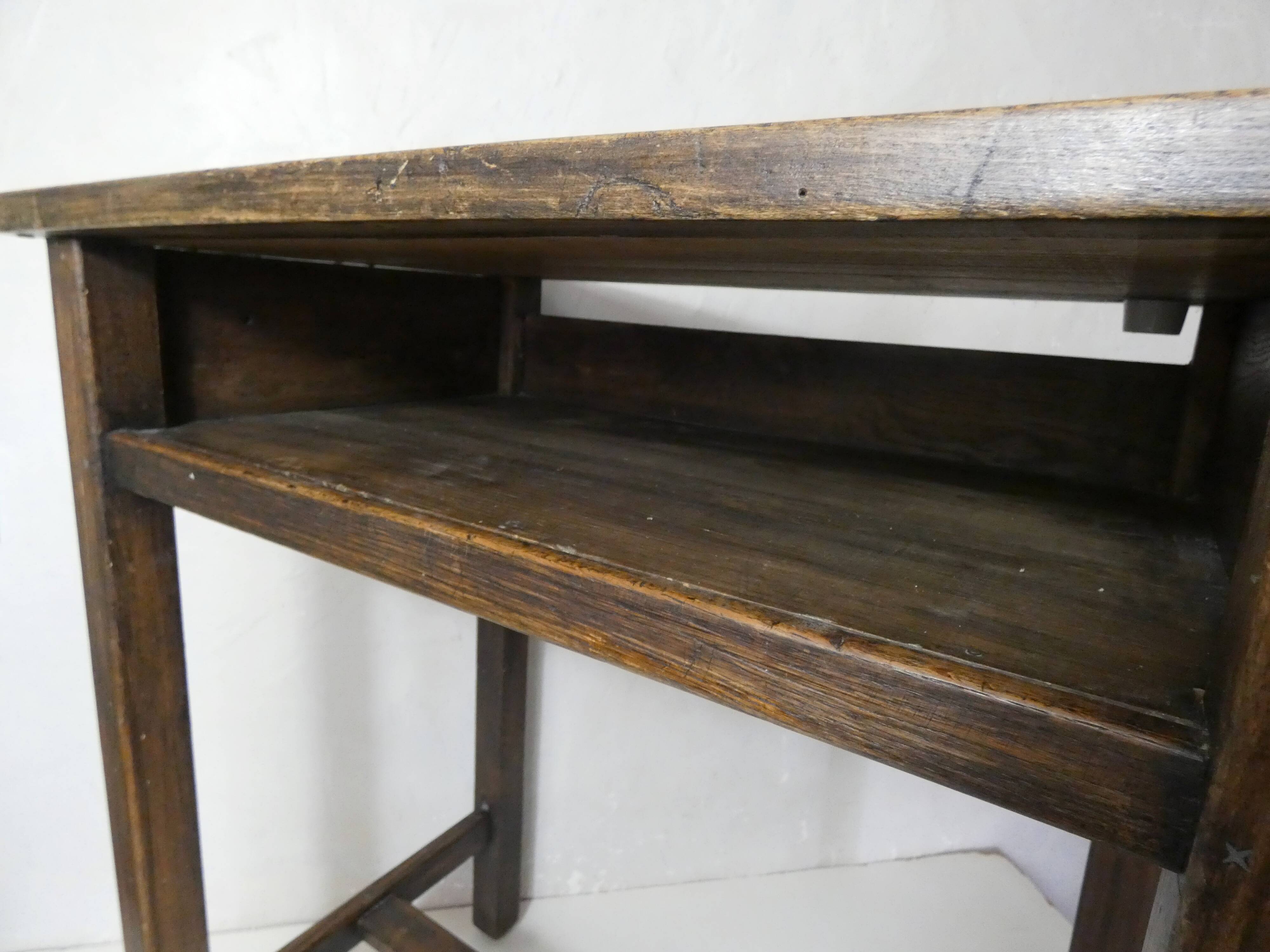 Old children's desk + vintage porcelain inkwell