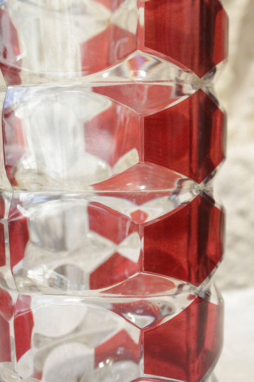 Ruby-colored glass vase by JG Durand and produced by Luminarc circa 1970