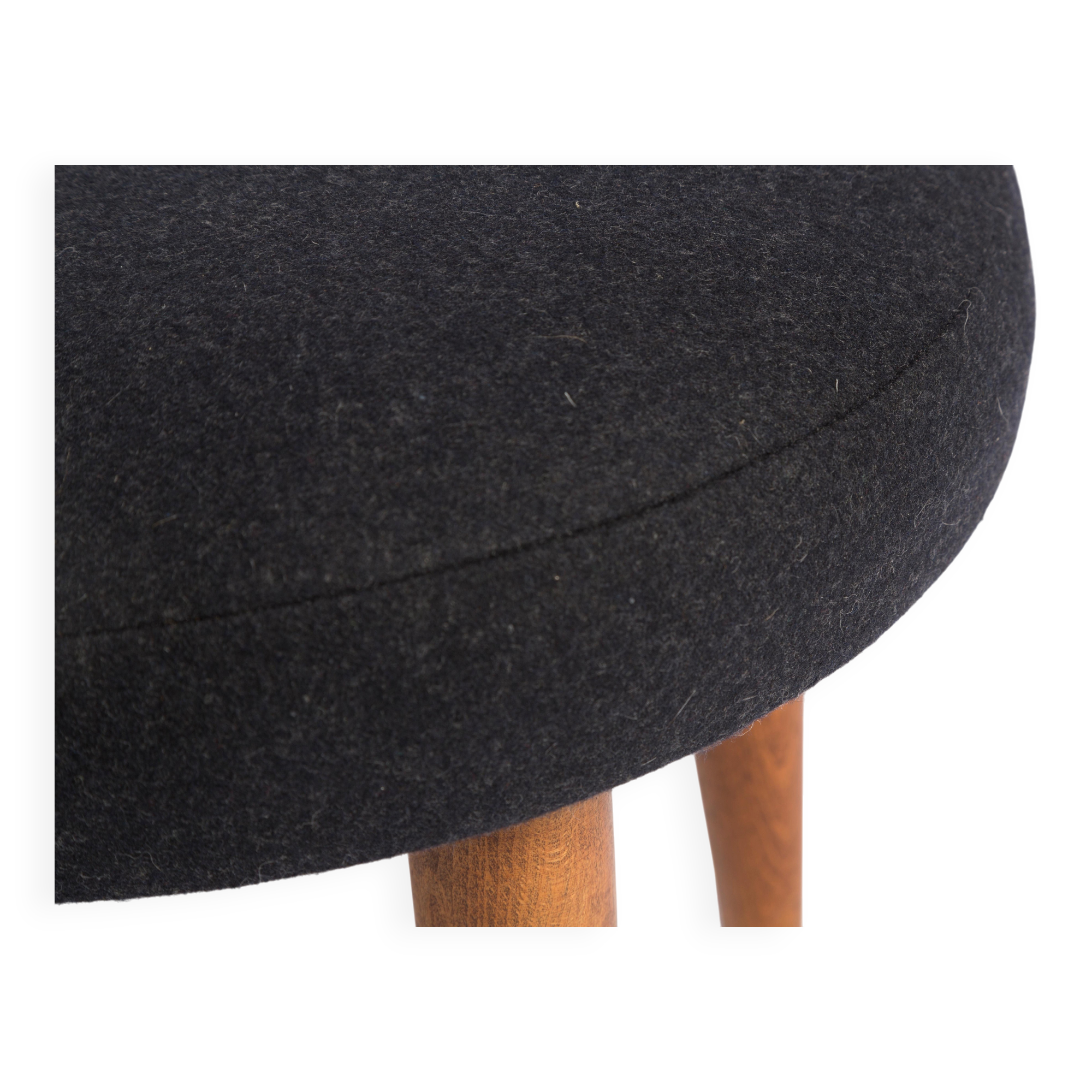 Vintage black wool stool from the mid-century, Denmark, 1960.