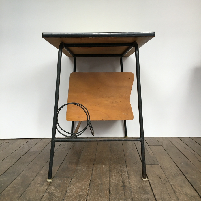bureau vintage en bois métal et formica jaune