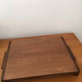 Plateau style art-déco en bois et baguettes en verre blanc