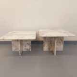 Pair of vintage nesting coffee tables in white marble from the 1970s.