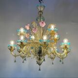 Impressive Venetian Chandelier in Mordoré, Blue and Pink Murano Glass, Ve