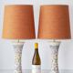 Pair of coloured ceramic table lamps in Art Nouveau style, 1918, with new shades.