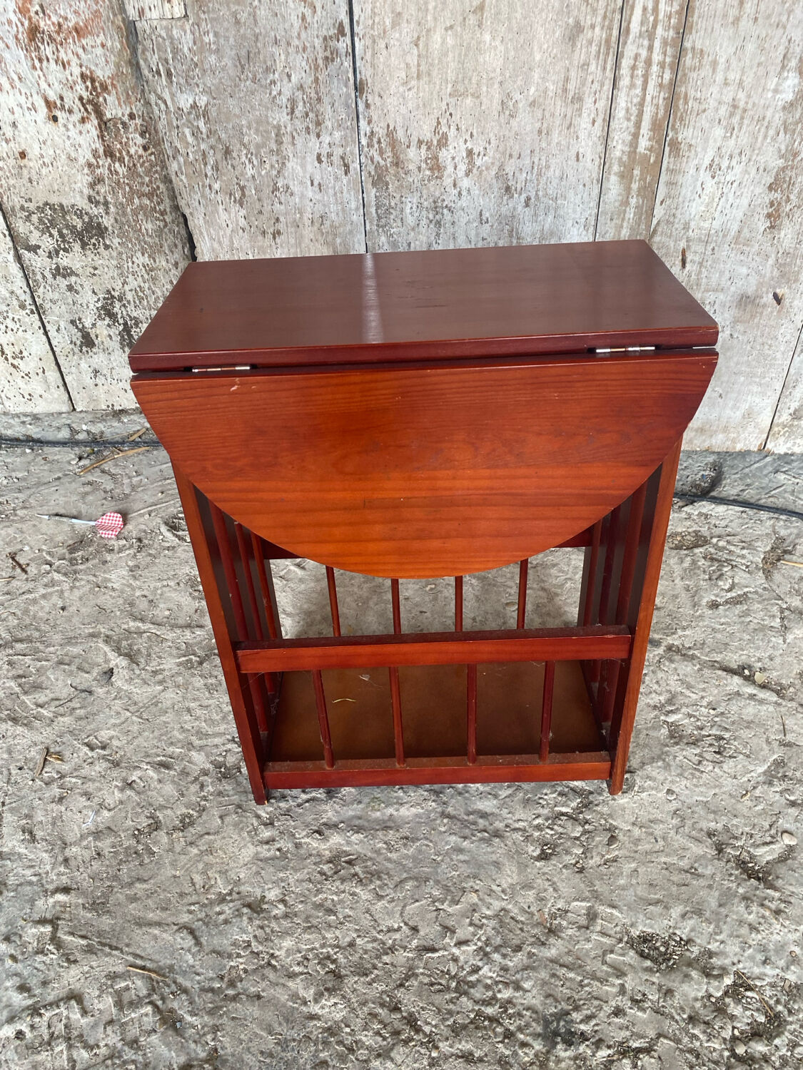 Antique Wooden Nightstand Side Table Folding Shelf Wine Magazine Rack