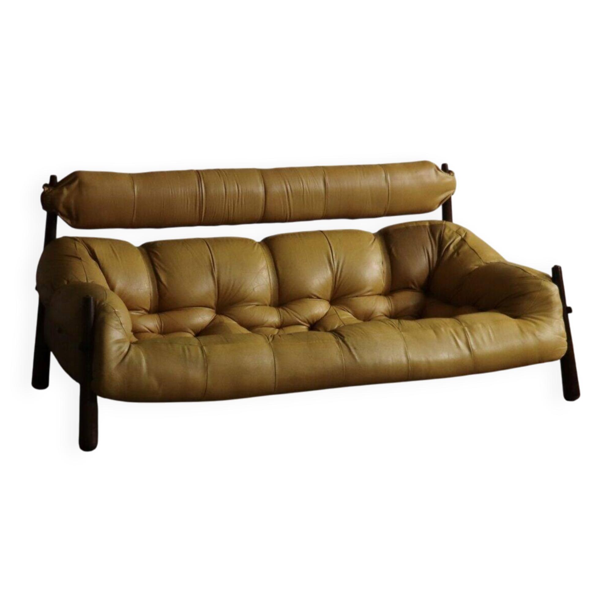 Percival Lafer MP-81 three seater sofa in yellow leather, Brazil 1970s