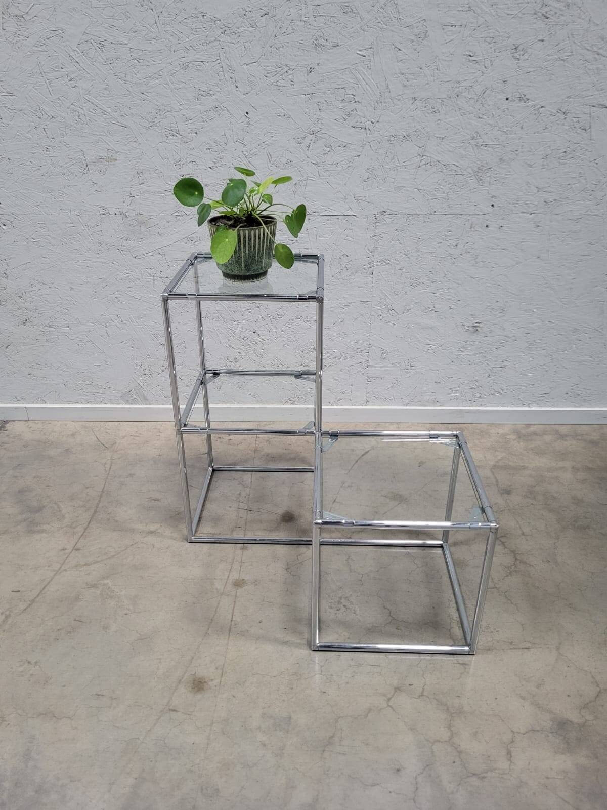 Table d'appoint modulaire en cubes chromés, années 1960 Poul Cadovius Série Abstracta