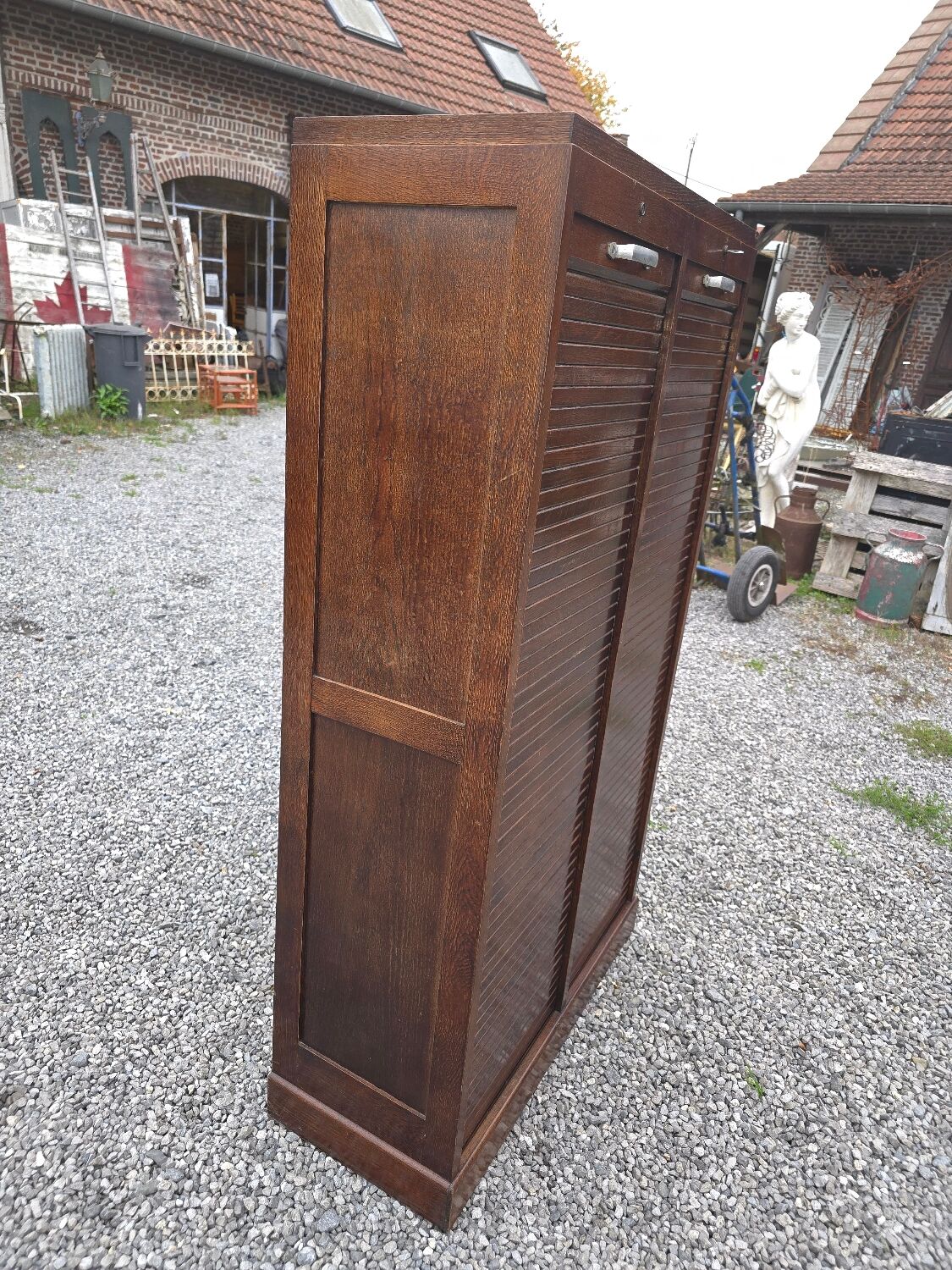 Oak roll-top filing cabinet