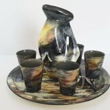 1950s vintage ceramic monaco monacera platter carafe & glasses set