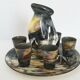 Ensemble 1950 plateau carafe & verres vintage ceramique monaco monacera 50s