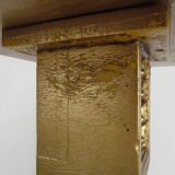 Console, pedestal table, side table in gilded wood with beveled mirror top. Ann