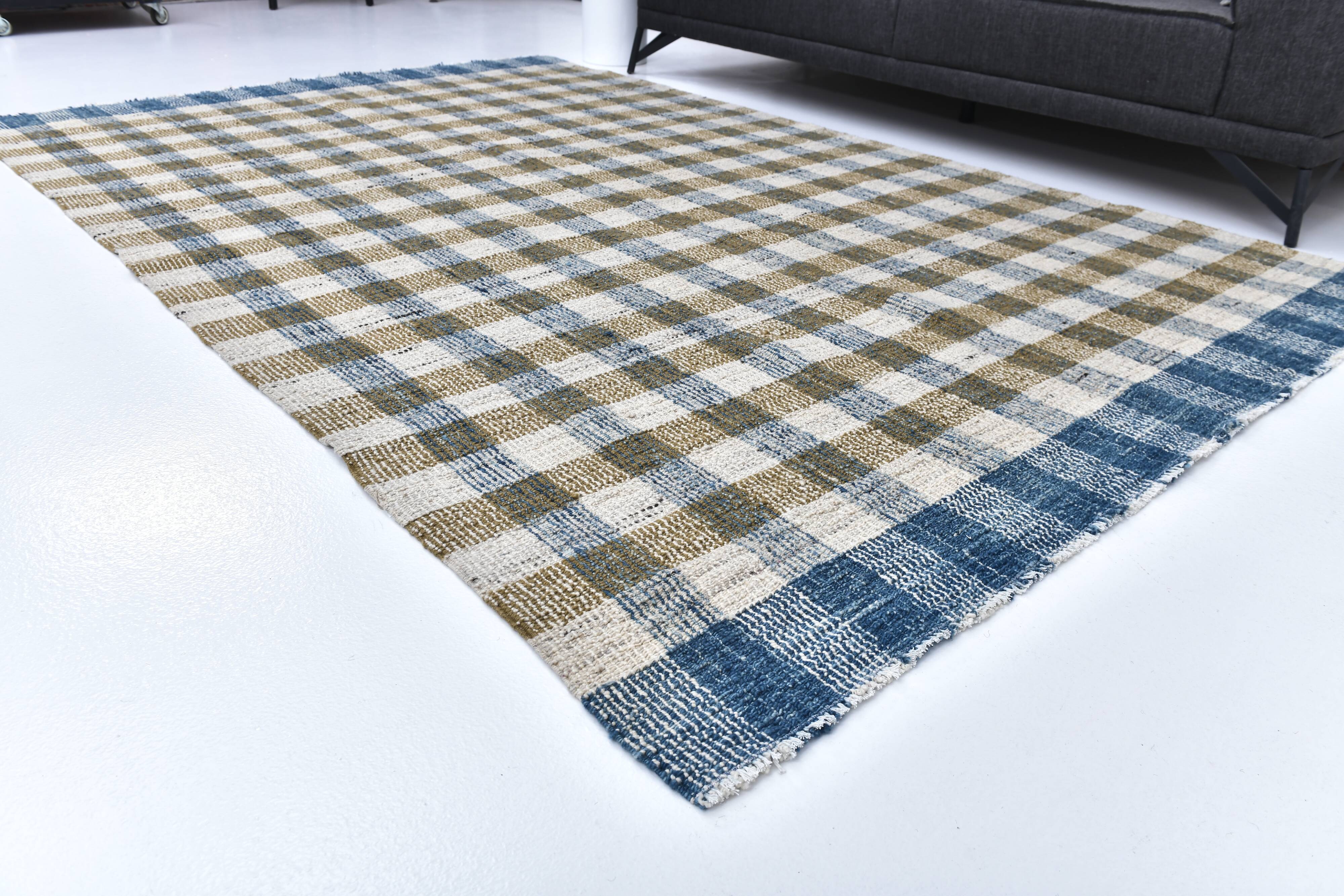 scandinavian kilim 290x190 cm , blue beige and  mustard colour.