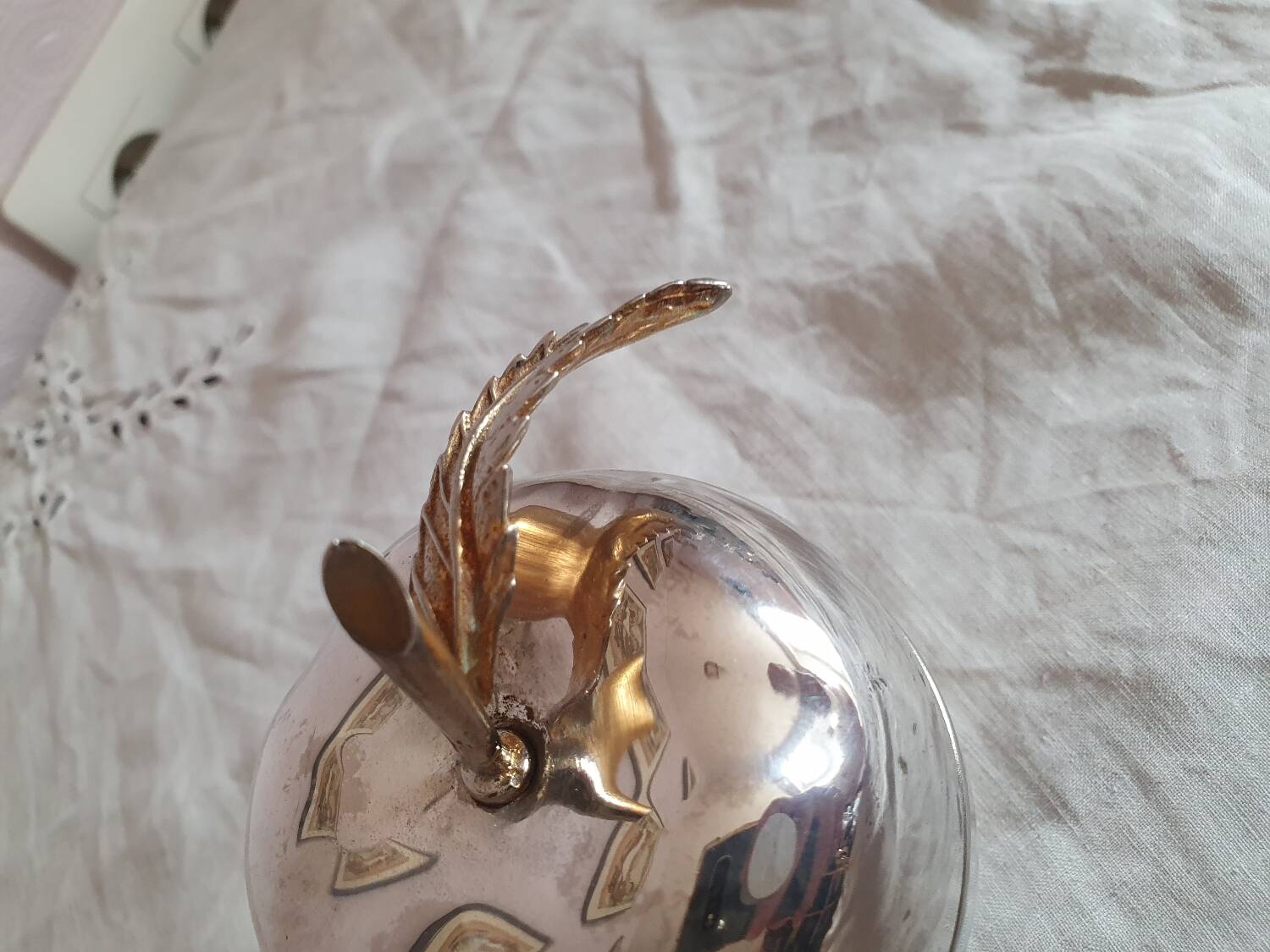 Vintage hollywood regency style apple shaped silver metal box