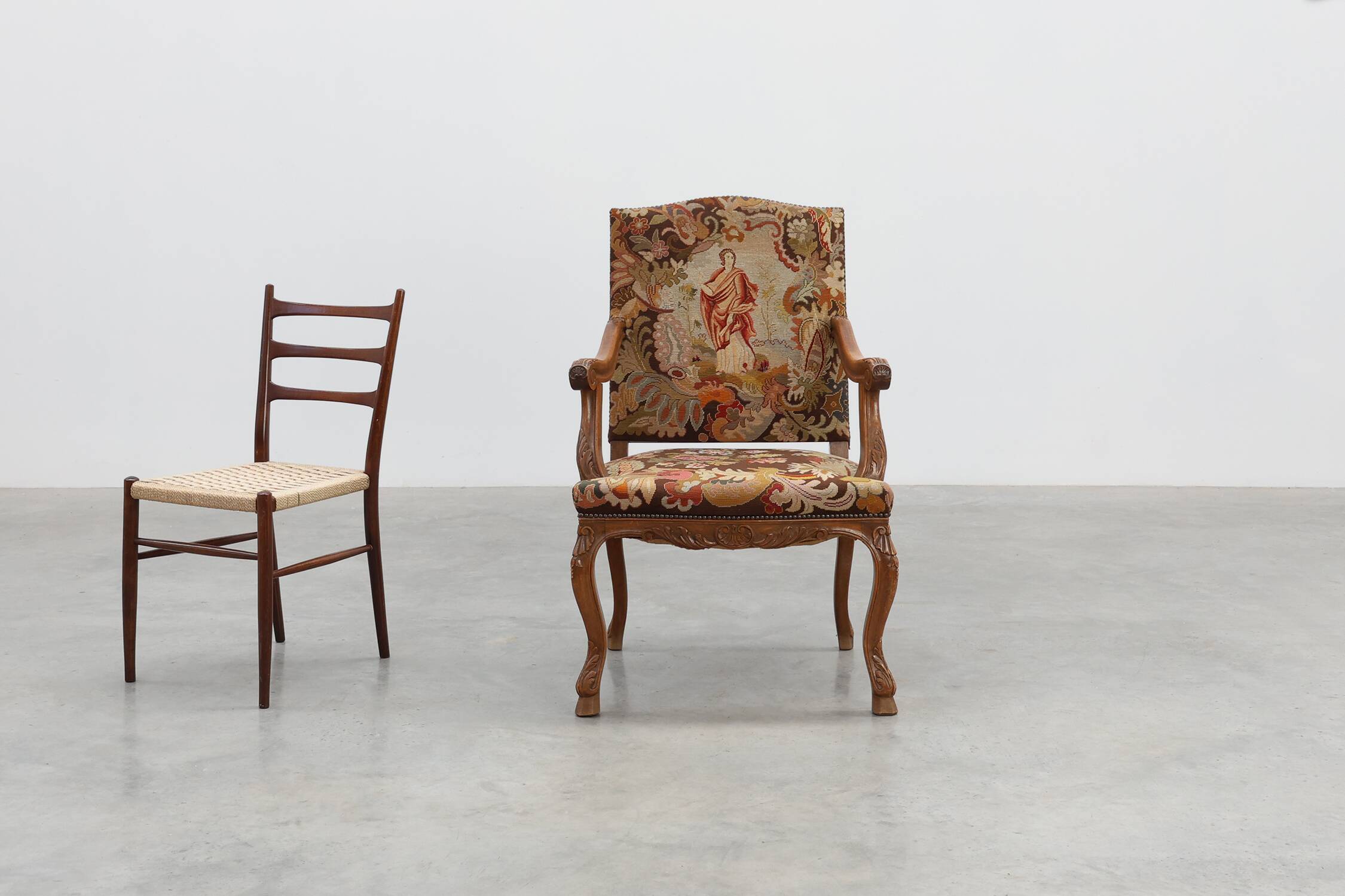 Louis XV Style Carved Walnut Armchair with Needlepoint Upholstery, France