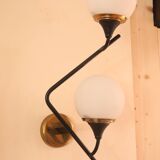 Pair of Italian sconces made of metal, opaline and brass