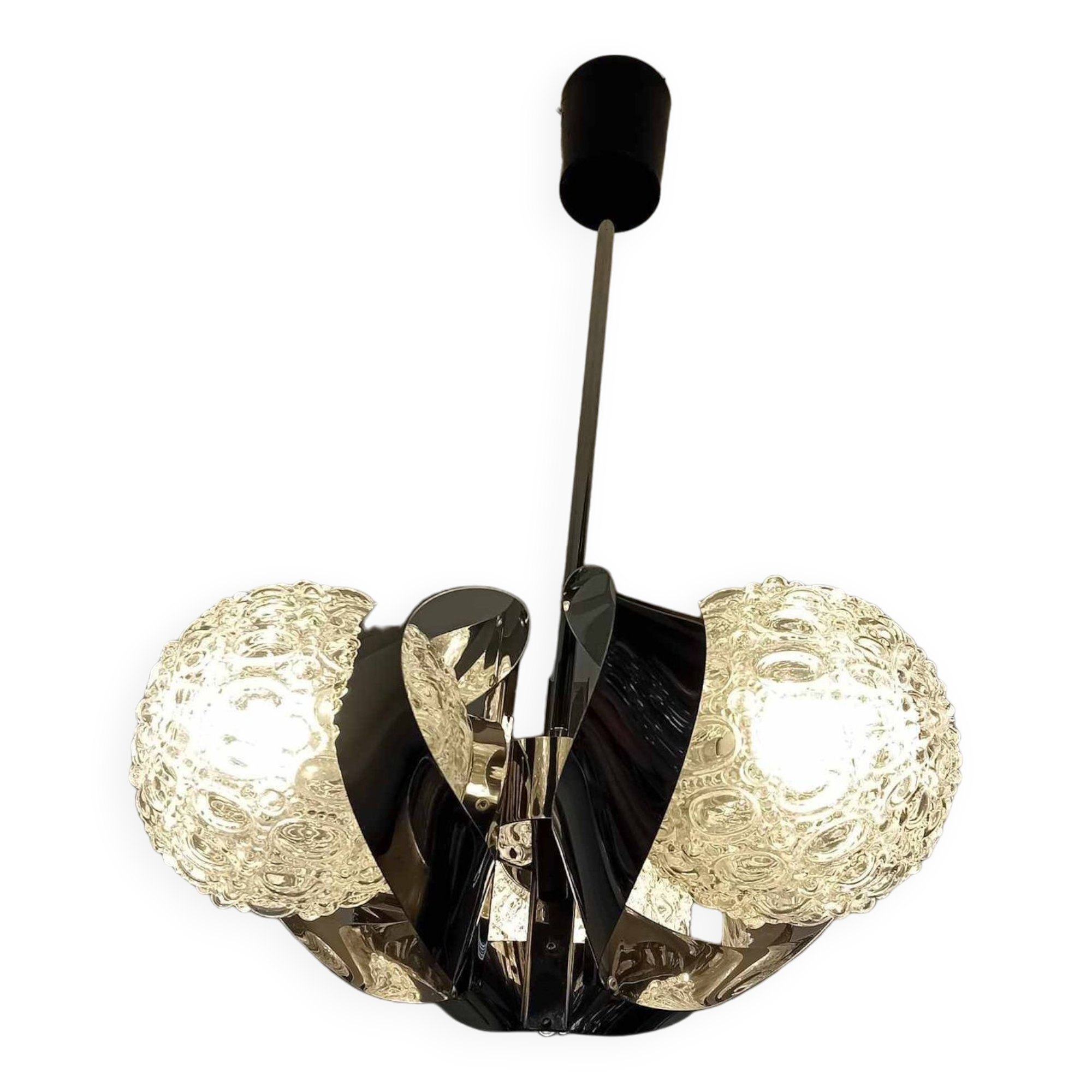 3 ball chandelier with stainless steel frame from the 70s Space Age